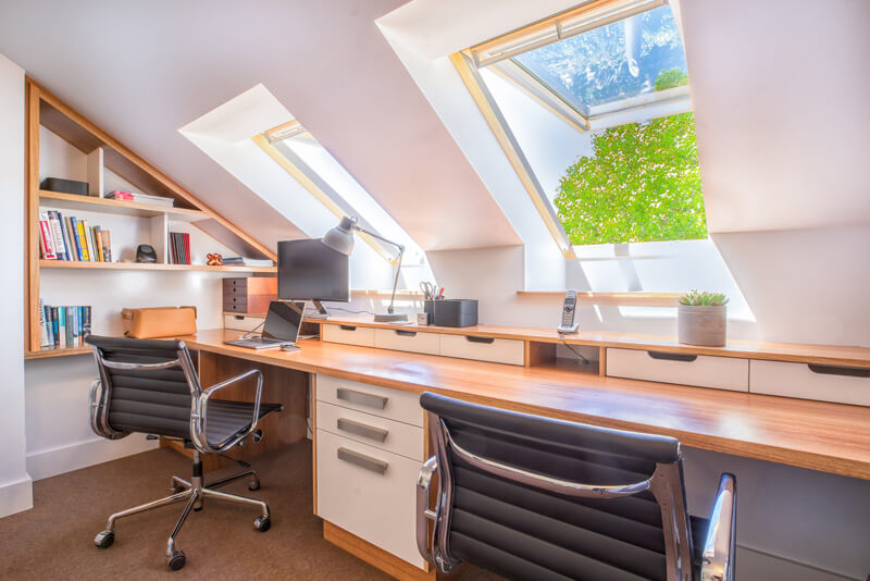 Photo of an attic which has been converted into a home office