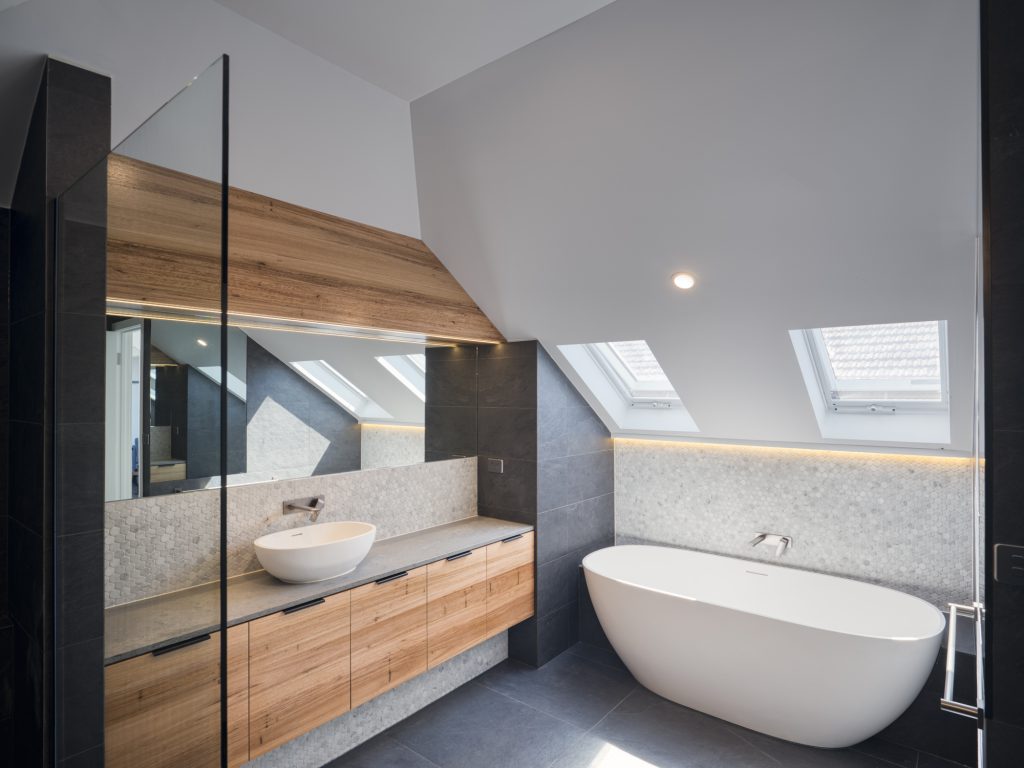 Photo of a modern bathroom inside a newly built house extension